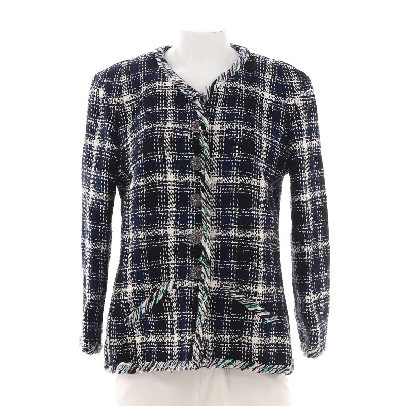 Round neck design Women's Twisted Trim Two Pocket Collarless Jacket Tweed