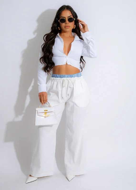 Retro Lace Fabric Real Girl Stripes Pant White