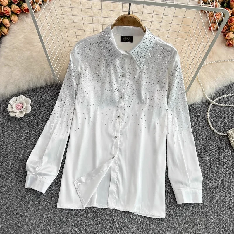 Sports Fitness Style diamond fashion shirt women's fashionable and chic long-sleeved top       S3995