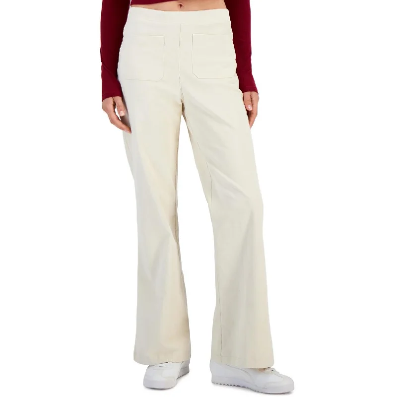 Retro Design Self E Womens Juniors High Rise Ribbed Wide Leg Pants