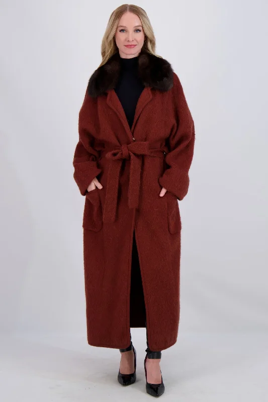 Minimal Style WOOL SHORT COAT WITH SABLE COLLAR