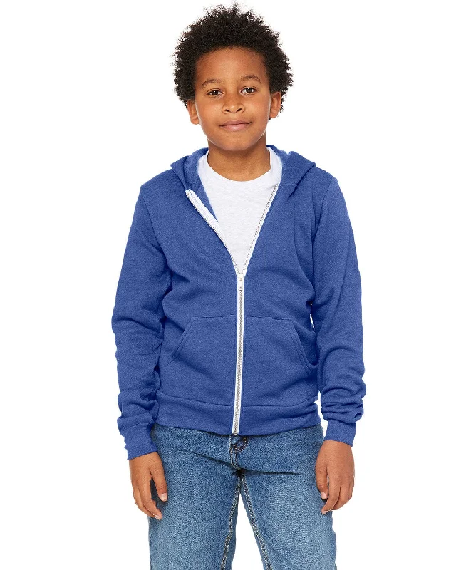 Street Sports Shoes Bella+Canvas Youth Sponge Fleece Full-Zip Hooded Sweatshirt | Hthr True Royal