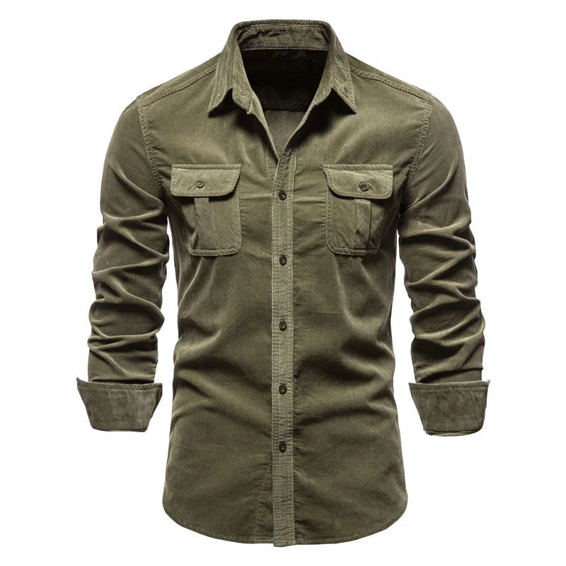 Skirt style Men Long Sleeves Corduroy Business Shirts