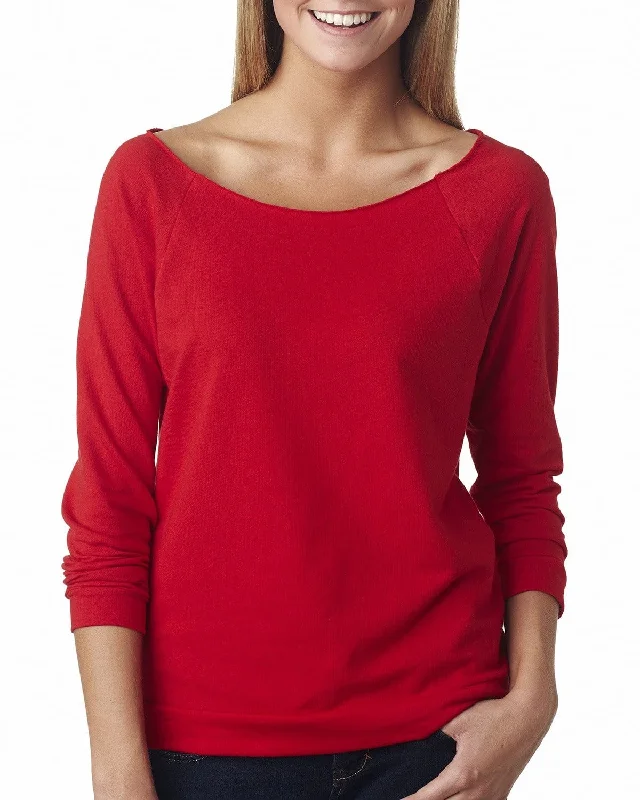 Boutique style Next Level Ladies French Terry Raw-Edge 3/4-Sleeve Raglan Tee | Red
