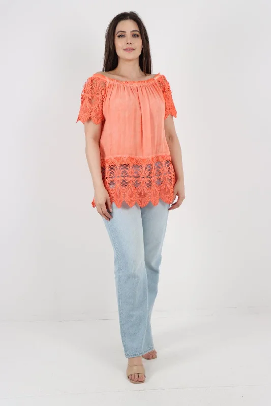 Advanced Customization Crochet Sleeves Bardot Tunic Top