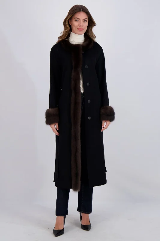 Classic Retro CASHMERE SHORT COAT WITH SABLE TRIM