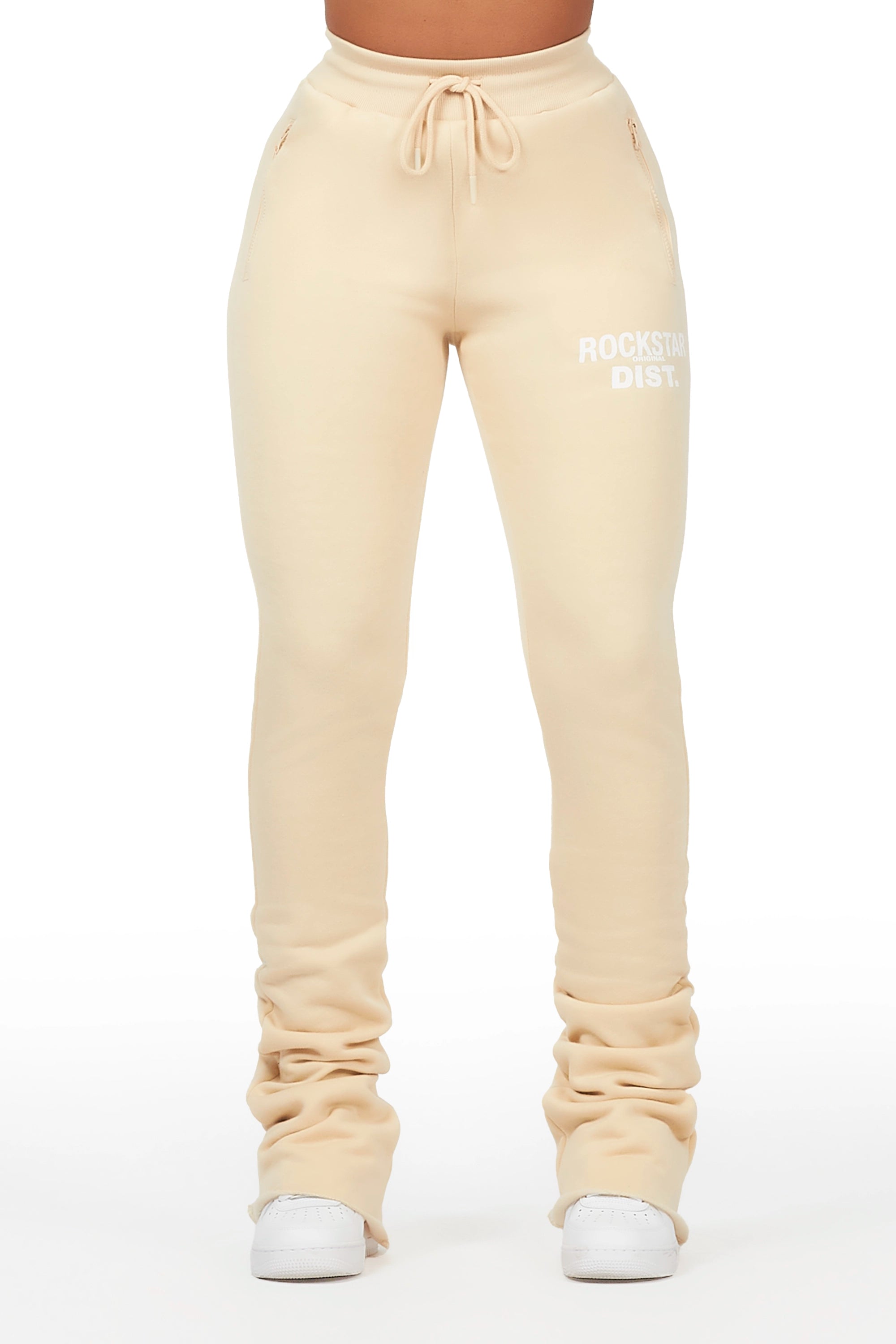High waist design Juliana Beige Super Stacked Track Pant
