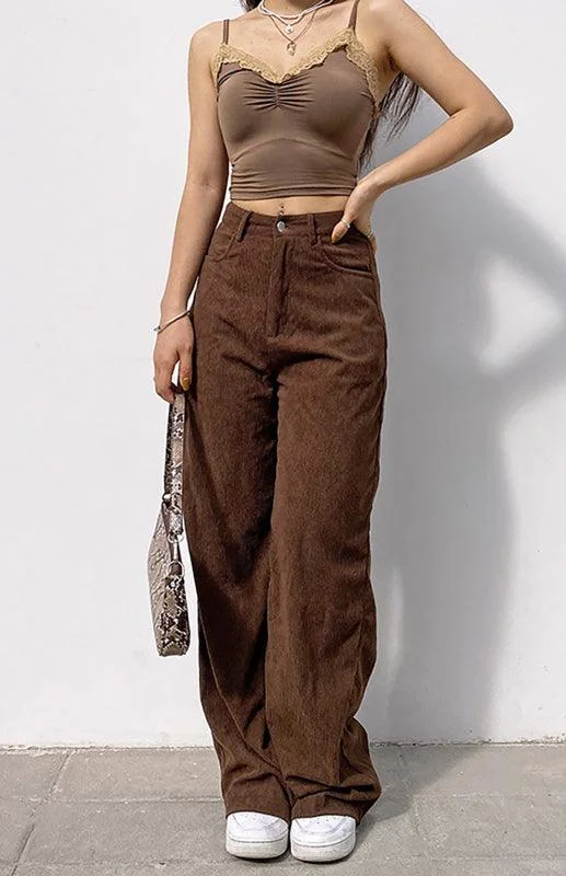 Street Casual Style Loose Corduroy Wide Leg Women's Pants