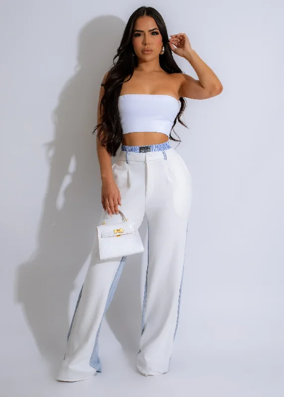 Sports Functional Style Full Of Love Denim Pant White