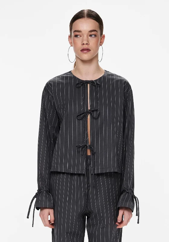 Comfortable down Pieces Tie Long Sleeved Top, Grey