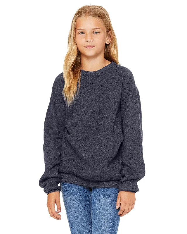Trendy and versatile Bella+Canvas Youth Sponge Fleece Raglan Sweatshirt | Heather Navy Trendy and versatile Bella+Canvas Youth Sponge Fleece Raglan Sweatshirt | Heather Navy