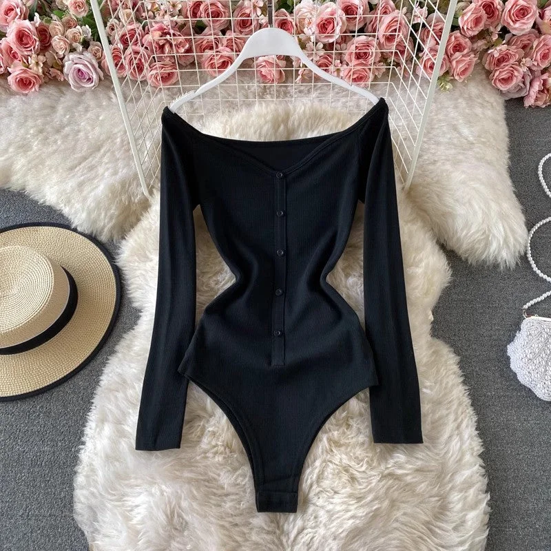 Minimal Style off-shoulder long-sleeved T-shirt women's top     S3940