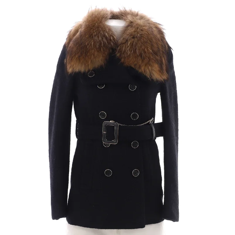 Skirt style Women's Double Breasted Belted Chain Peacoat Wool with Fur