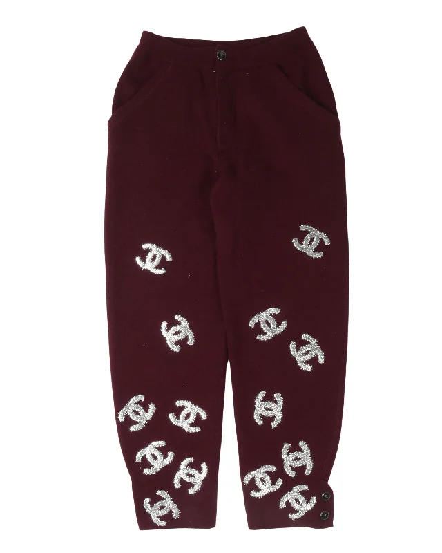 Knitted Design Glitter Patch Cashmere Pants
