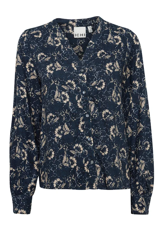 Single item design Ichi Nasreen Floral Blouse, Total Eclipse