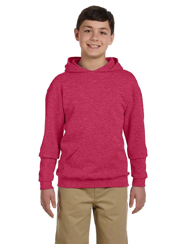 Sports Yoga Style Jerzees Youth 50/50 Fleece Hooded Sweatshirt | Vint Htr Red