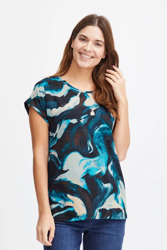 Avant-garde trend Fransa Seen Marble Print T-Shirt, Blue