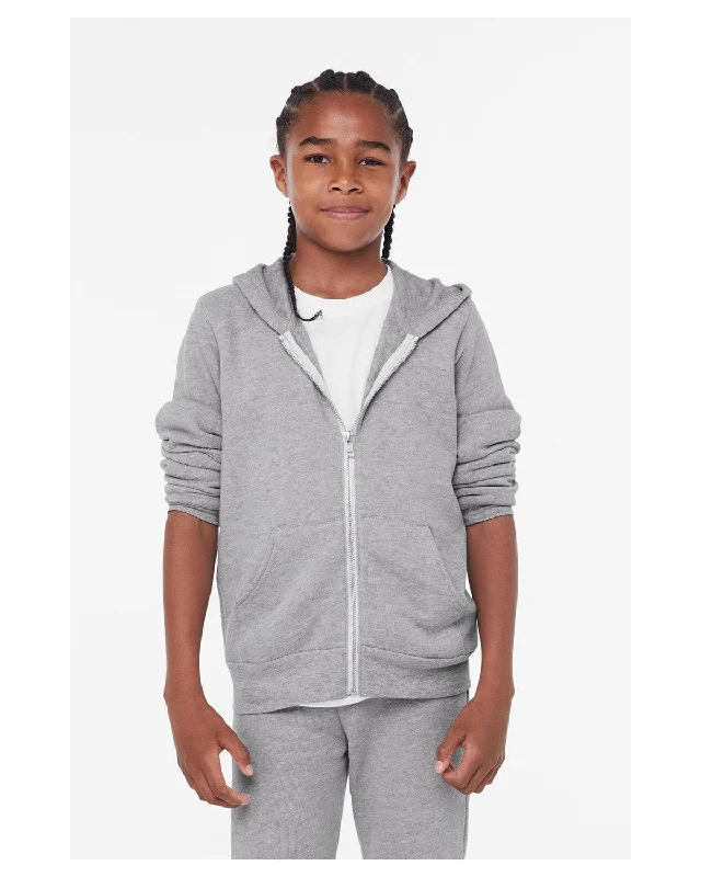 Free and comfortable Bella+Canvas Youth Sponge Fleece Full-Zip Hooded Sweatshirt | Athletic Heather