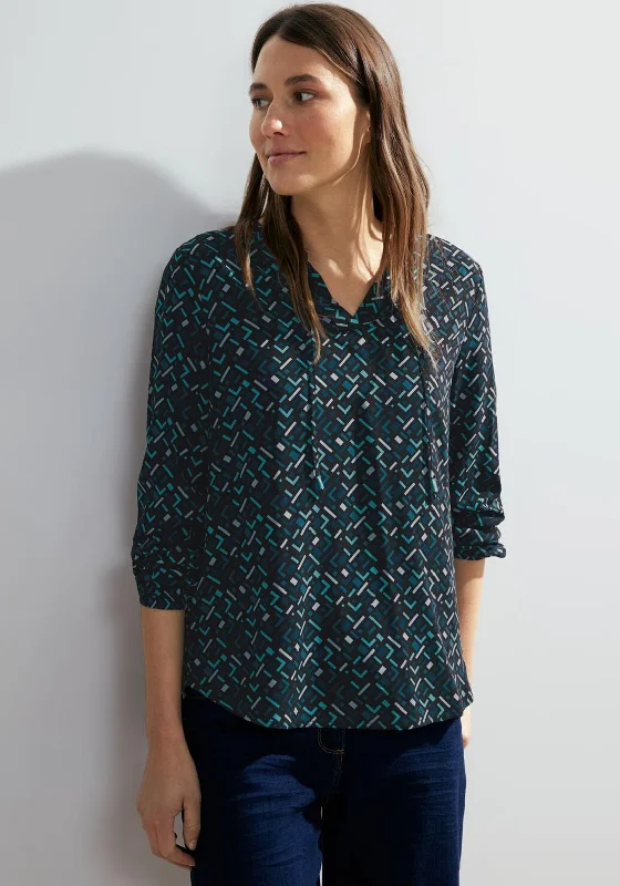 Ultra-lightweight Cecil Minimal Geo Print Top, Strong Petrol Blue