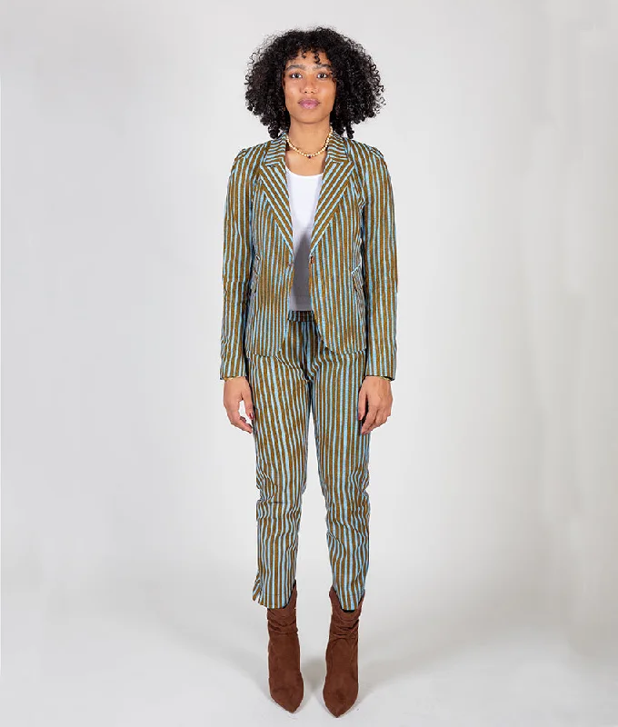 Street Letter Style Blaze & Slim Jenny Suit in Blue & Olive Stripes