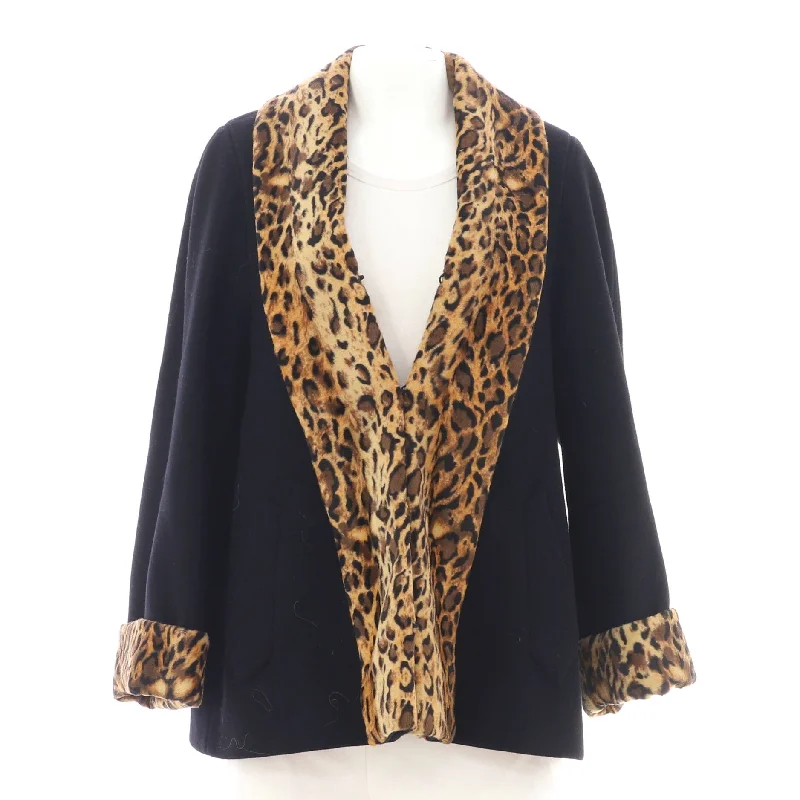 High-end atmosphere Women's Leopard Panels Coat Wool Blend