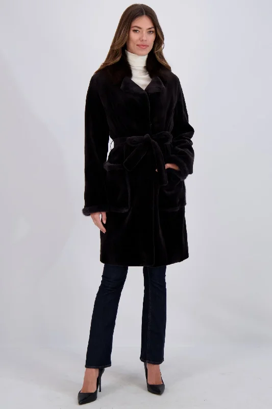 Sports And Leisure SHEARED MINK SHORT COAT WITH SABLE COLLAR, BELT