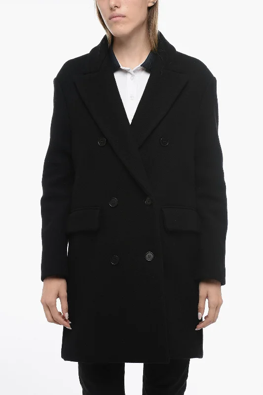 Sports Functional Style Parosh Blended Virgin Wool LANNA Coat with Double-Brest Desing