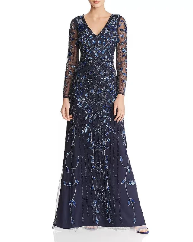Street Fashion Style Aidan Mattox - MD1E203314 Embellished Sheer Long Sleeves A-line Dress Street Fashion Style Aidan Mattox - MD1E203314 Embellished Sheer Long Sleeves A-line Dress