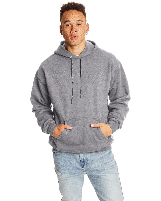 Single-shoulder Neck Design Hanes Ultimate Cotton Pullover Hoodie Sweatshirt | Oxford Gray