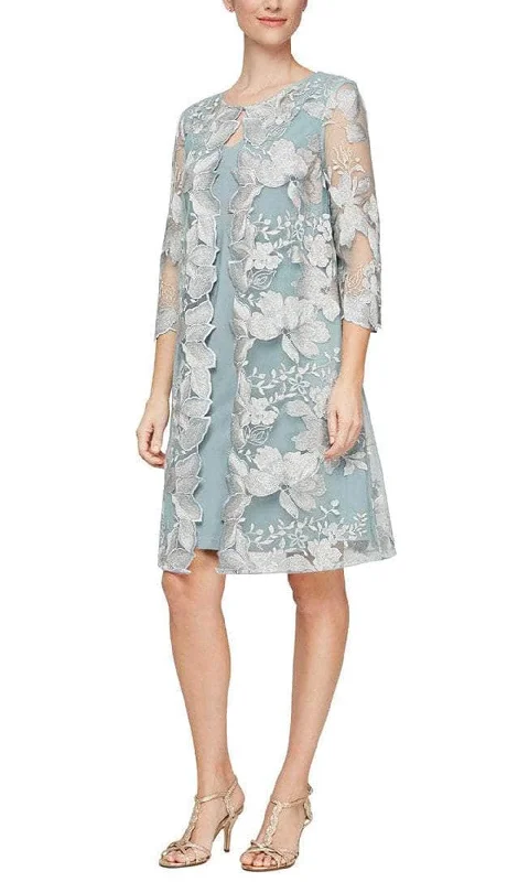 Letter embroidery Alex Evenings - 82122202 Embroidered Lace Jacket Midi Dress