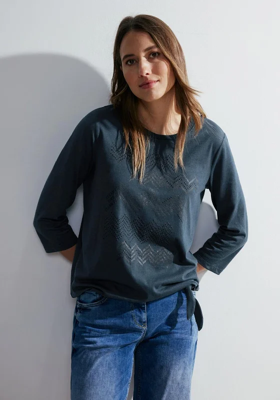 Exquisite workmanship Cecil Zig Zag Embellished Top, Strong Petrol Blue