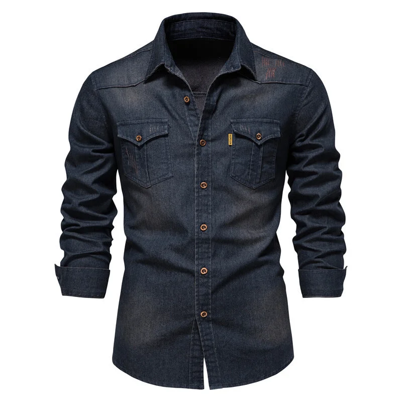 Slim Fit Casual Denim Long Sleeves Shirts for Men
