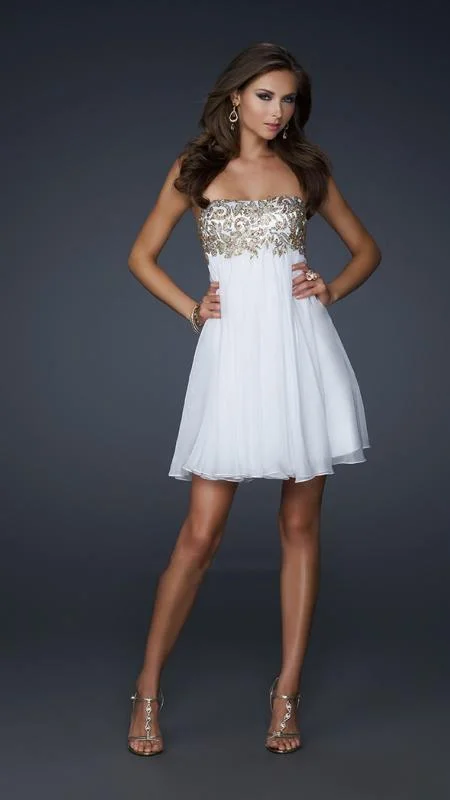 Sports outdoor style La Femme - 17107 Grecian Damask Lace A-Line Empire Cocktail Dress