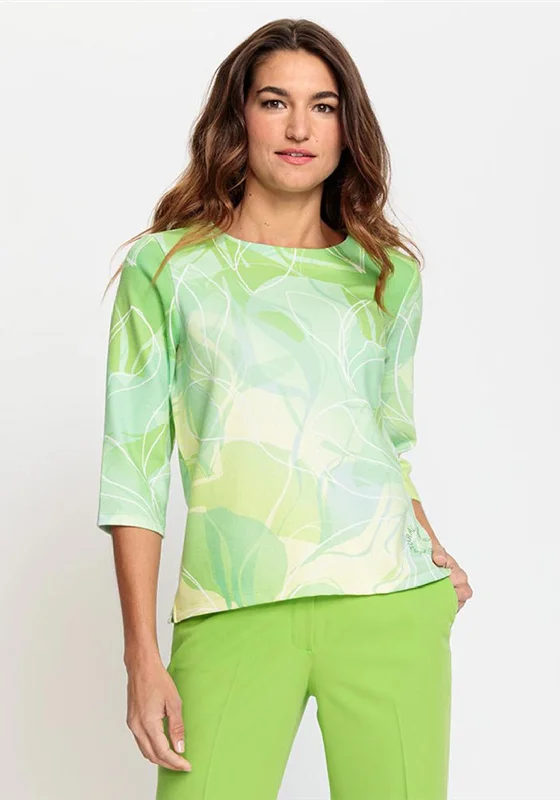 Letter embroidery Olsen Henny Floral Print Jersey Top, Kiwi Green