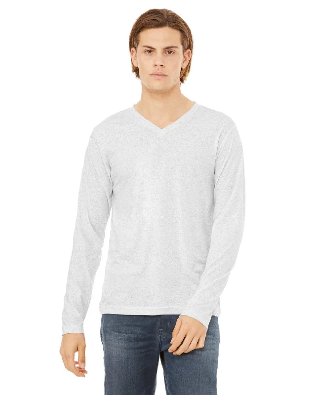 Ultra-lightweight Bella+Canvas Long Sleeve V-Neck T-Shirt | Wht Fleck Tribld