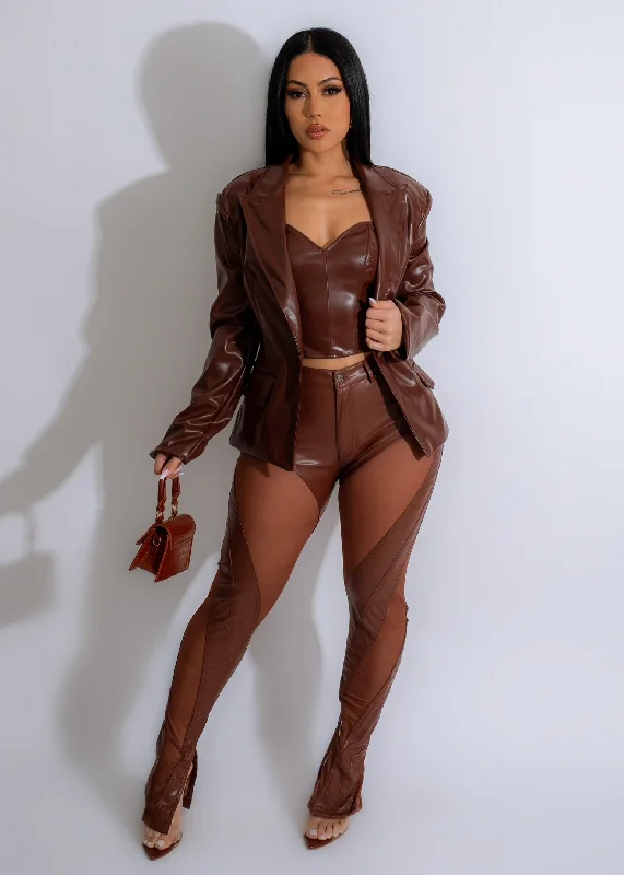 Affordable selection Miss Popular Mesh Faux Leather Pants Brown