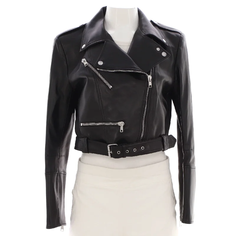 Stand-up collar design Women's Biker Jacket Leather