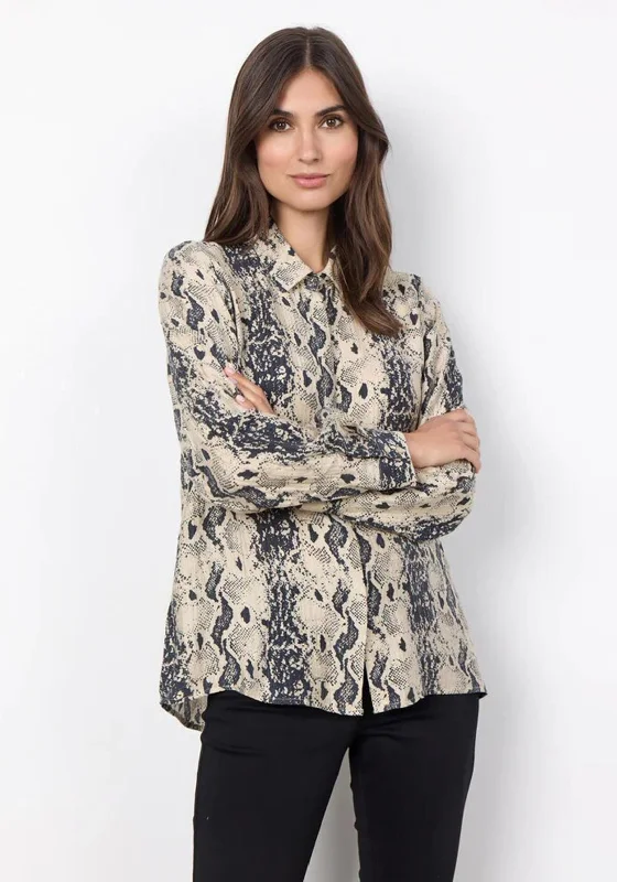 Elegant and noble Soyaconcept Aida Snake Print Shirt, Cream