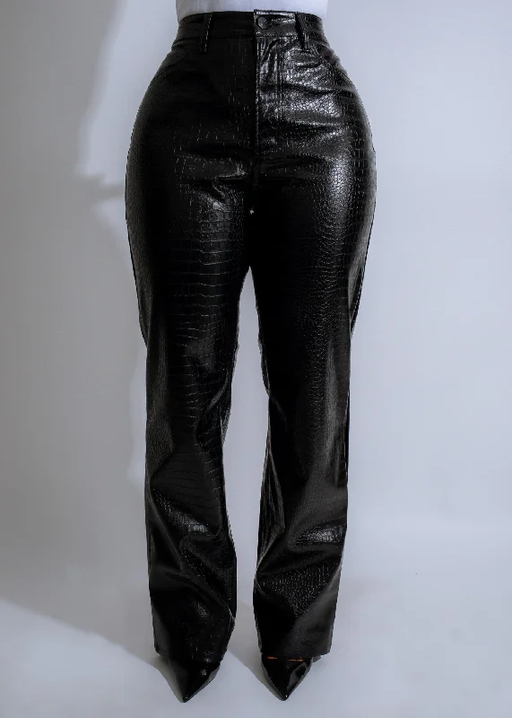Fashionable sports Midnight Croc Faux Leather Pants Black