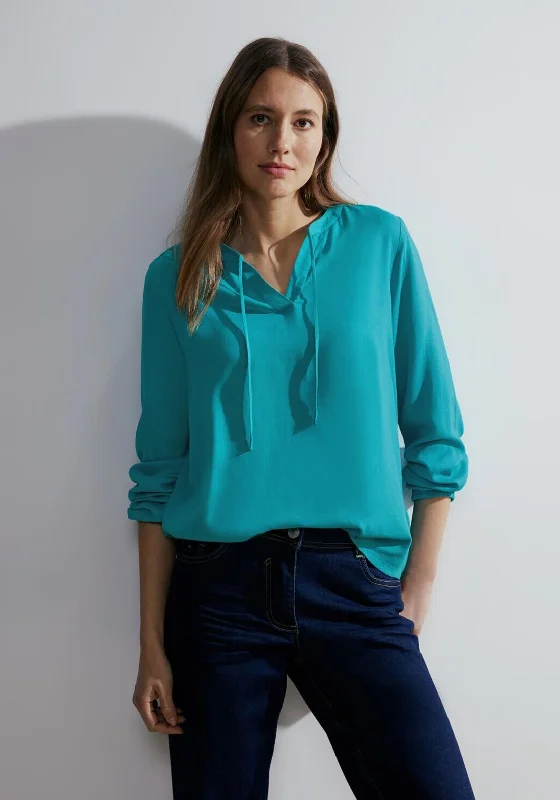 Free and comfortable Cecil Slit Neckline Tunic Top, Frosted Aqua Blue