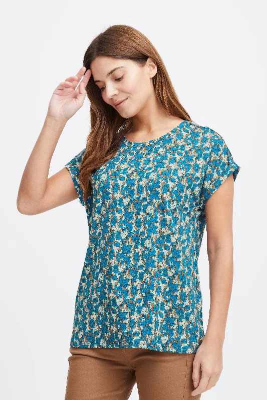 Sports suit style Fransa Seen Floral T-Shirt, Blue