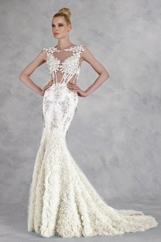 Sports Casual Style Janique - Lace and Tulle Floral Applique Flare Gown 1514