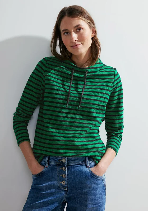 Knitted Design Cecil Drawstring Detail Striped Top, Easy Green