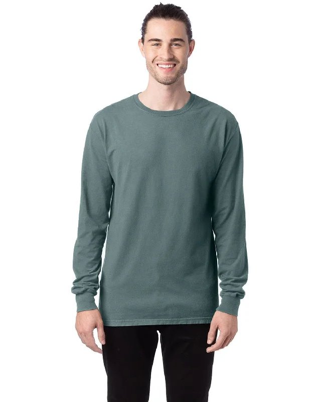 Letter embroidery ComfortWash by Hanes Unisex 100% Ringspun Cotton Long Sleeve T-Shirt | Cypress Green
