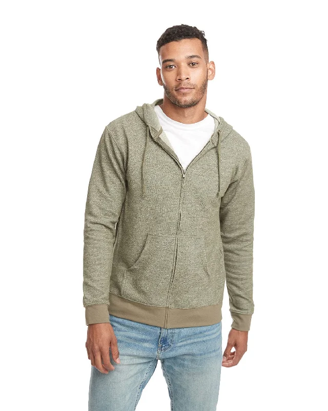 Retro Design Next Level Unisex Denim Fleece Full-Zip Hoodie | Military Green