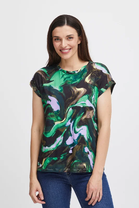 Printed pattern Fransa Seen Marble Print T-Shirt, Green