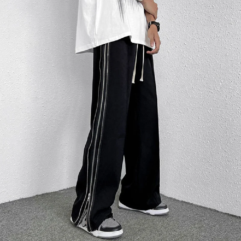 Personalized print High street Straight Zipper Sweatpants