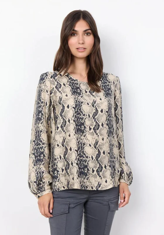 Luxury and fashionable Soyaconcept Aida Snake Print Blouse, Cream
