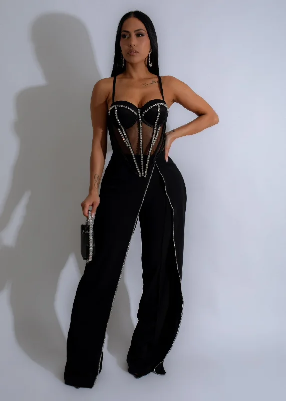 Design sense Crystal Drape Rhinestones Pants Black
