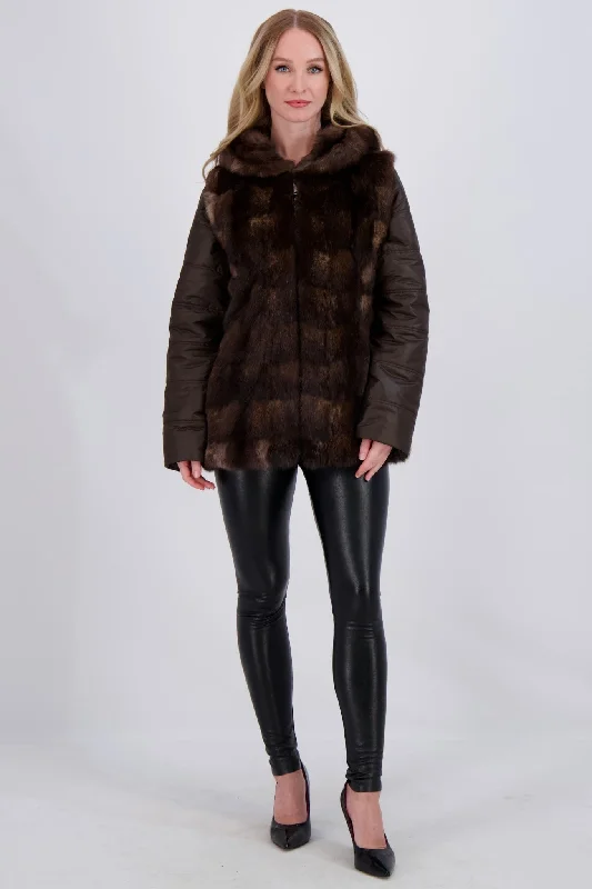 Ultra-lightweight SABLE QUILTED JACKET W/ HOOD & DETACHABLE SLEEVES